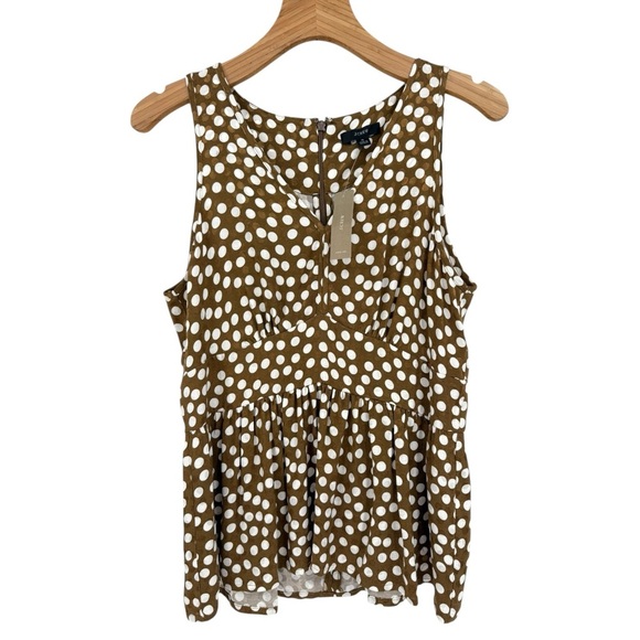 J. Crew Princess Cut Peplum Jacquard Dot Sleeveless Top Romantic Pecan Ivory 6 - Picture 2 of 12